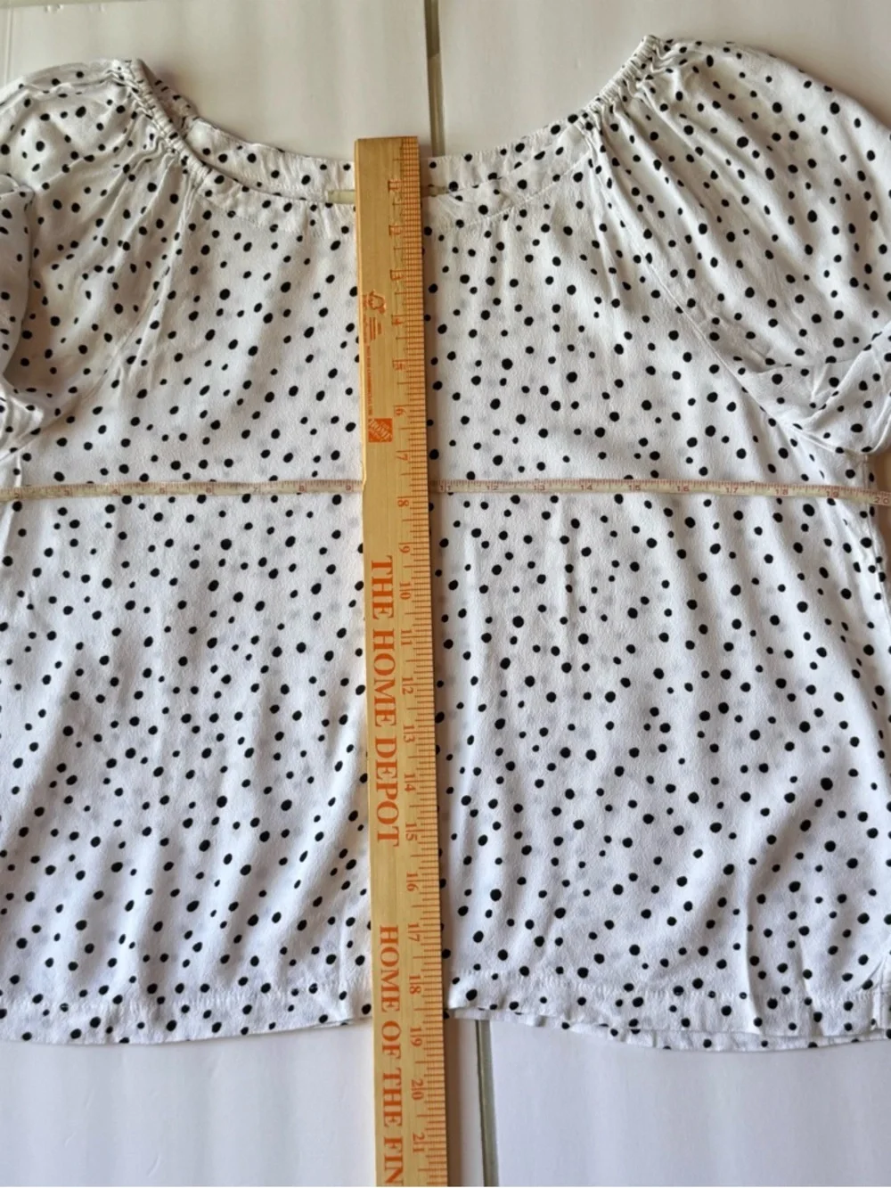 LOFT White Blouse with Black Polka Dots and Puff Sleeves - Picture 5 of 8